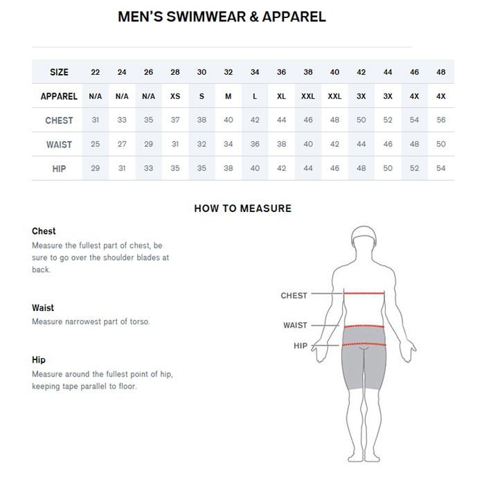 speedo swimsuit size chart